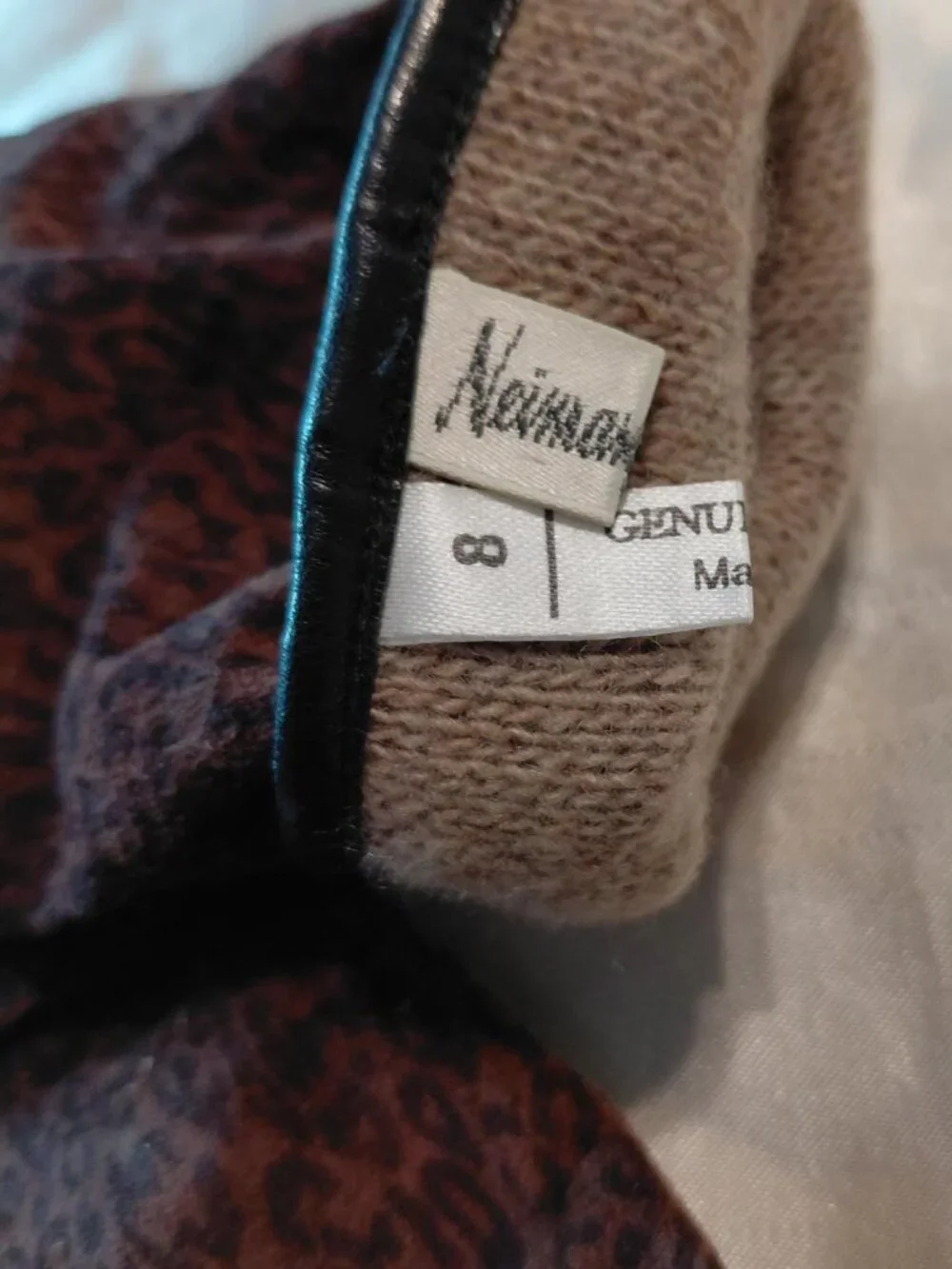 Vtg Neiman Marcus Suede Front Leopard Print Cashmere Lined Leather Gloves